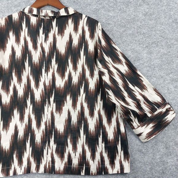 Chicos Top Jacket Sz 3 Linen Brown 3/4 Sleeve Button Pockets Modern Lagenlook - Picture 9 of 10